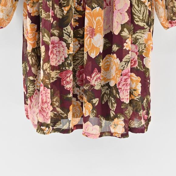 EN CREME Floral Boho Dress Size L Tiered Ruffle Balloon Sleeve Square Neck Retro - Picture 11 of 13